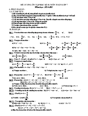 Đề cương ôn tập học kì II môn Toán Lớp 7 - Năm học 2014-2015